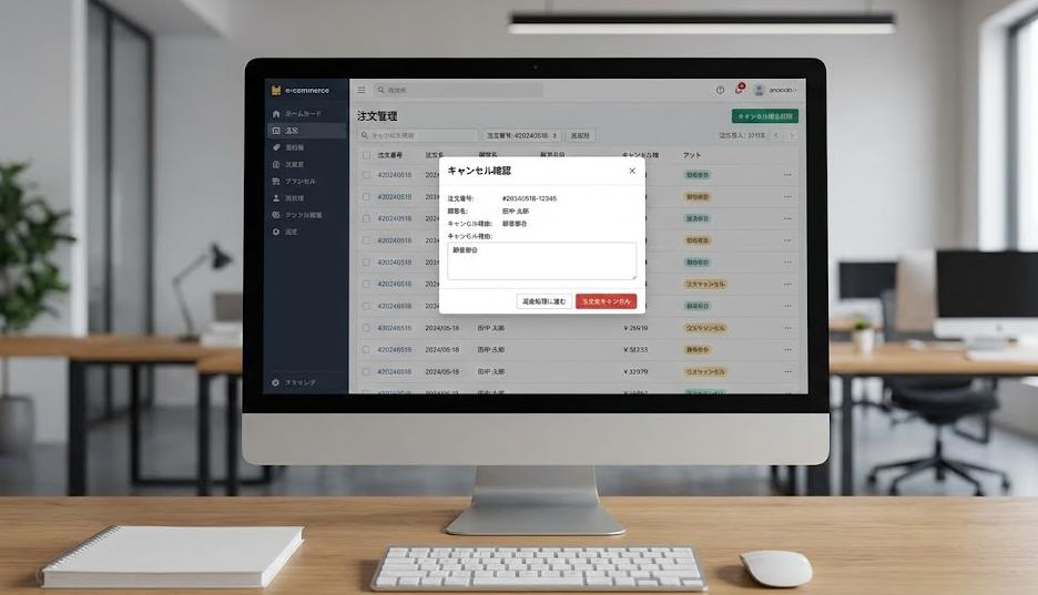 受注管理システムでのキャンセル処理画面
