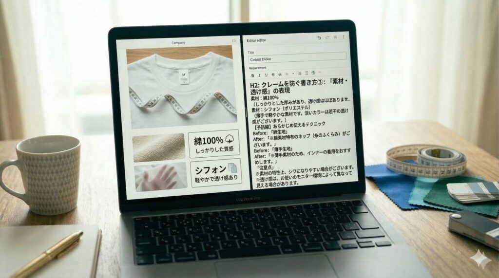 クレームを防ぐ書き方③:「素材・透け感」の表現