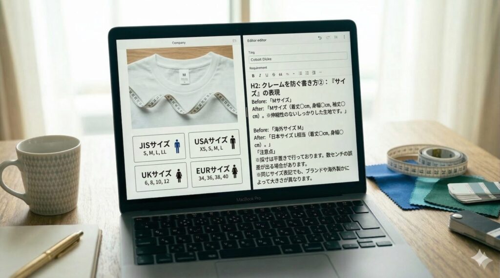 クレームを防ぐ書き方②:「サイズ」の表現